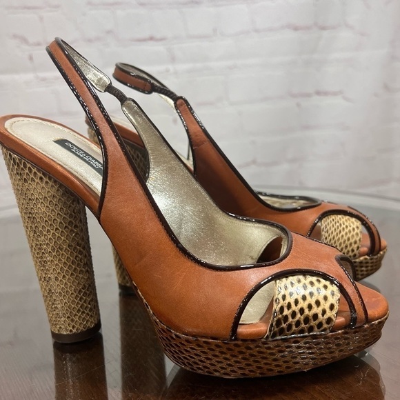 DOLCE & GABBANA python & cow leather platform peeptoe slingback sandals EUC 7 - Picture 4 of 10